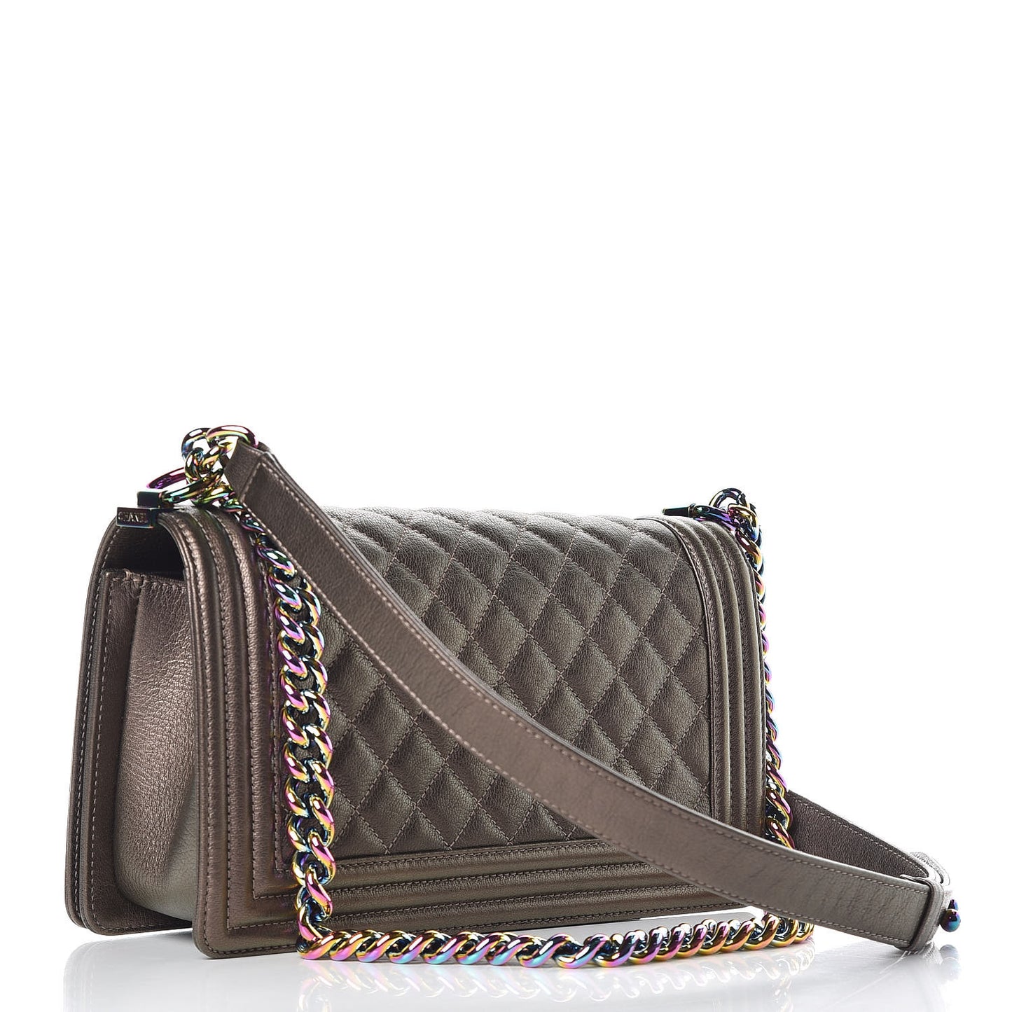 Iridescent Goatskin Quilted Medium Boy Flap Dark Gold