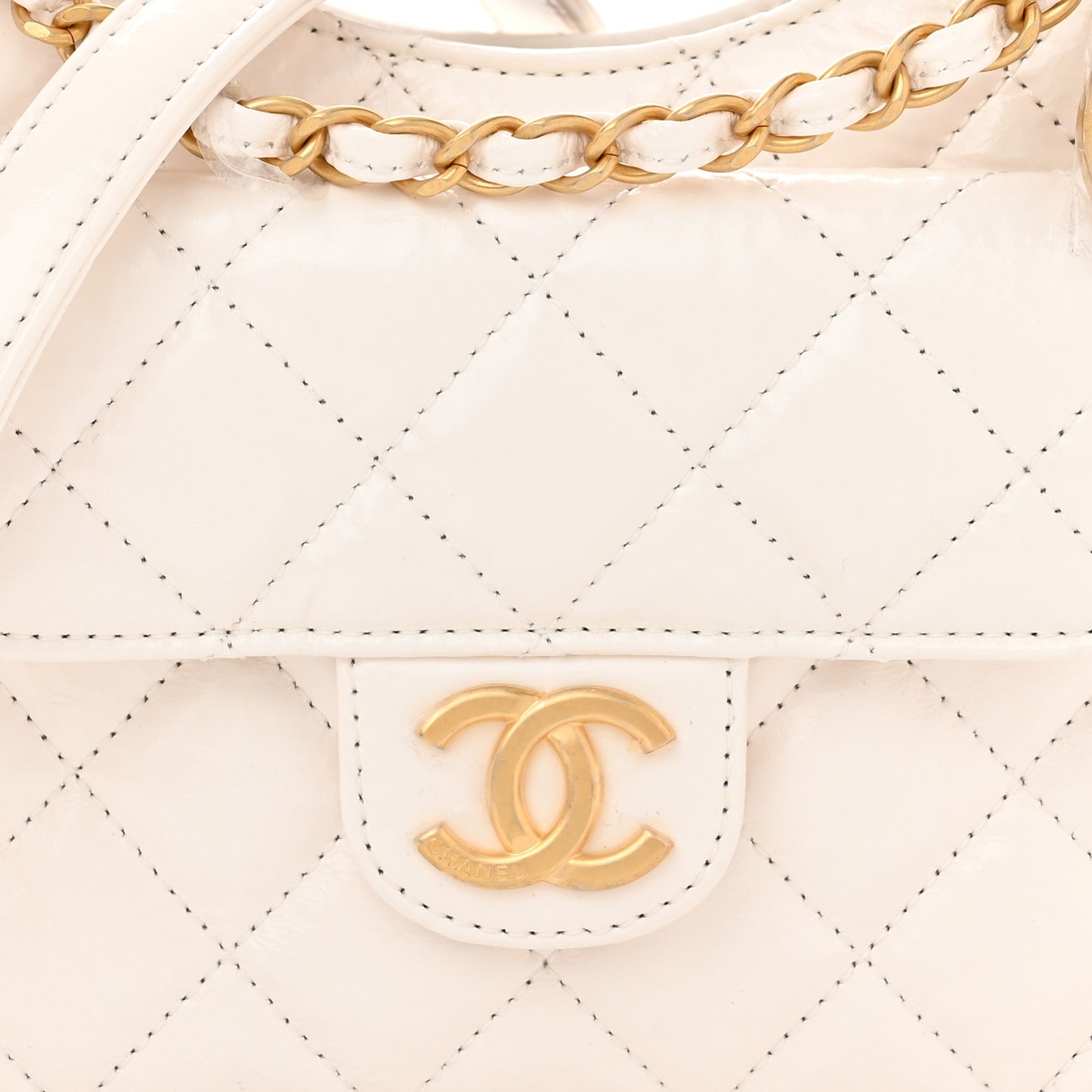 Shiny Crumpled Calfskin Quilted Small Wavy CC Hobo White