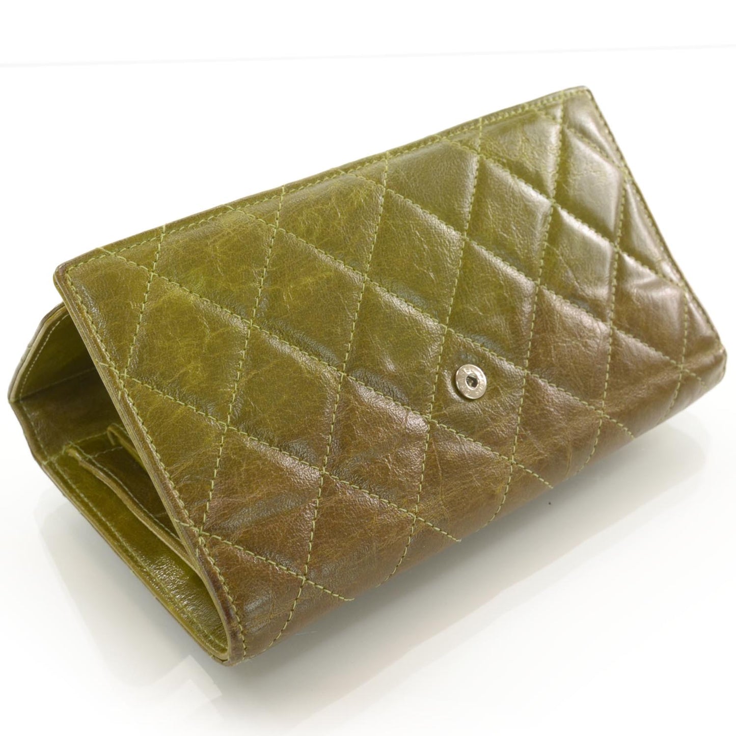 Calfskin Quilted Large Flap Wallet Green