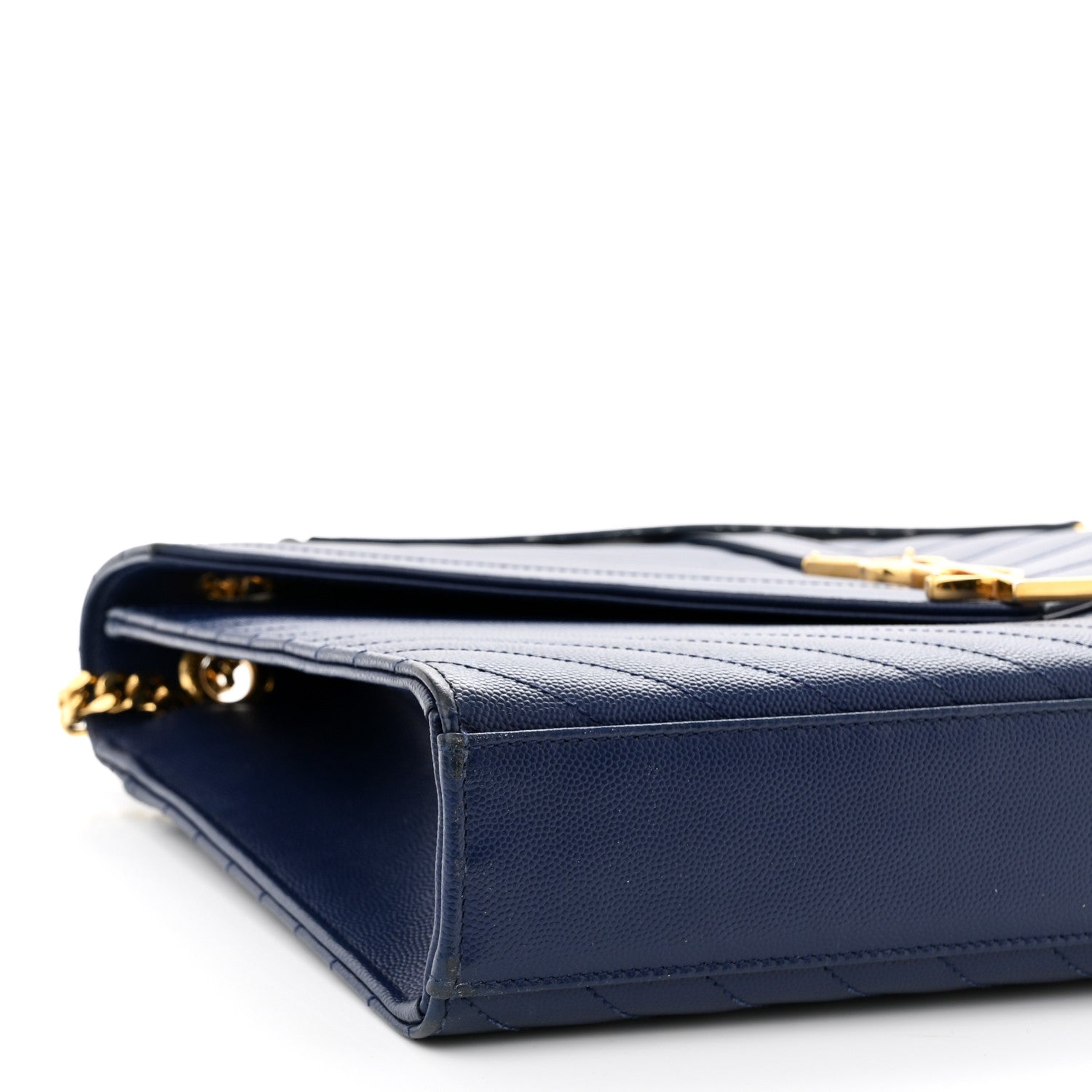 Saint Laurent Grain De Poudre Matelasse Chevron Large Monogram Satchel Navy Blue 9 of 13