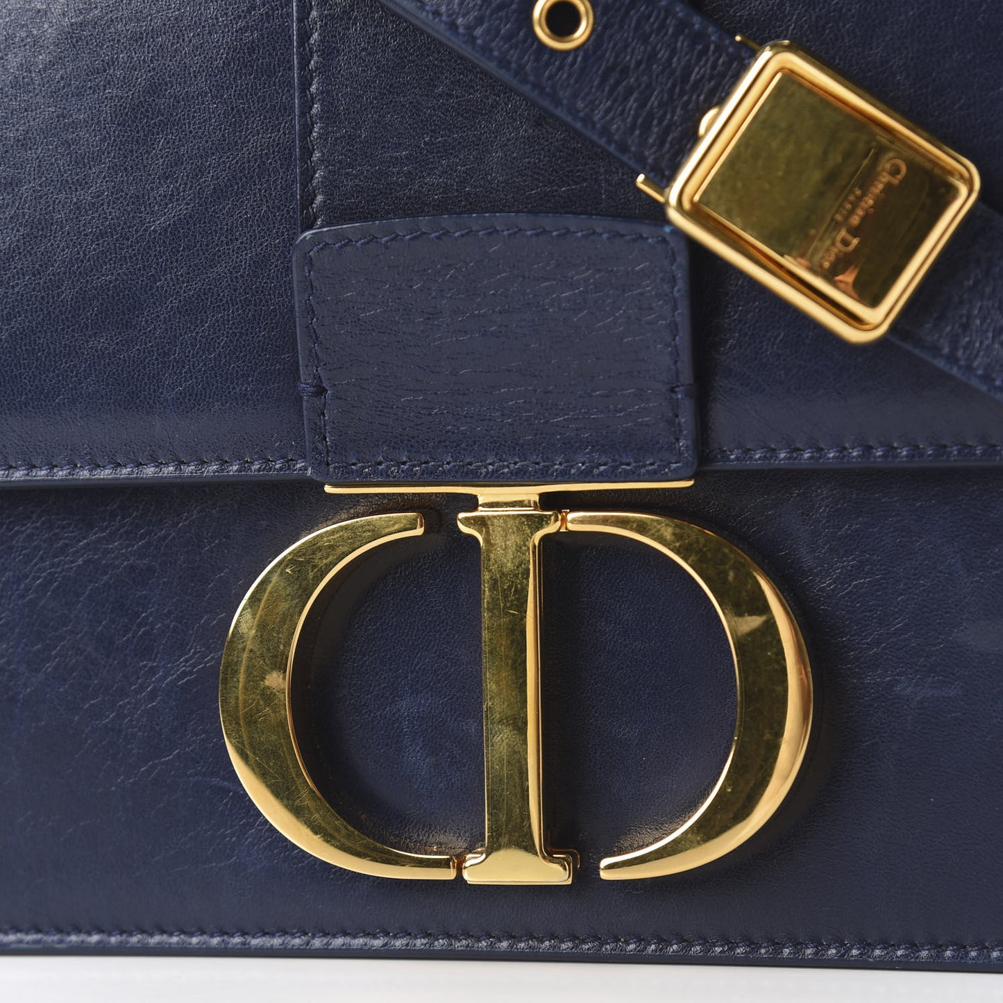 Shiny Crinkled Lambskin 30 Montaigne Flap Bag Indigo