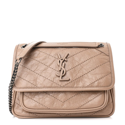 Saint Laurent Crinkled Calfskin Matelasse Monogram Baby Niki Chain Satchel Light Taupe 1 of 10