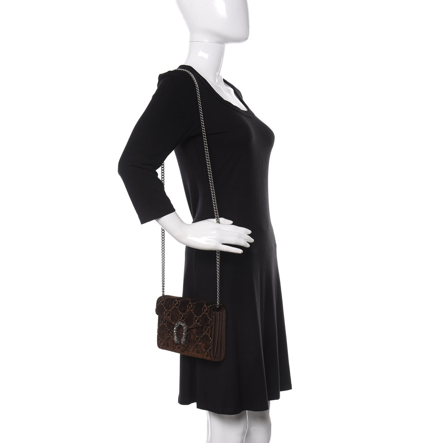 Velvet GG Monogram Mini Dionysus Chain Wallet Brown