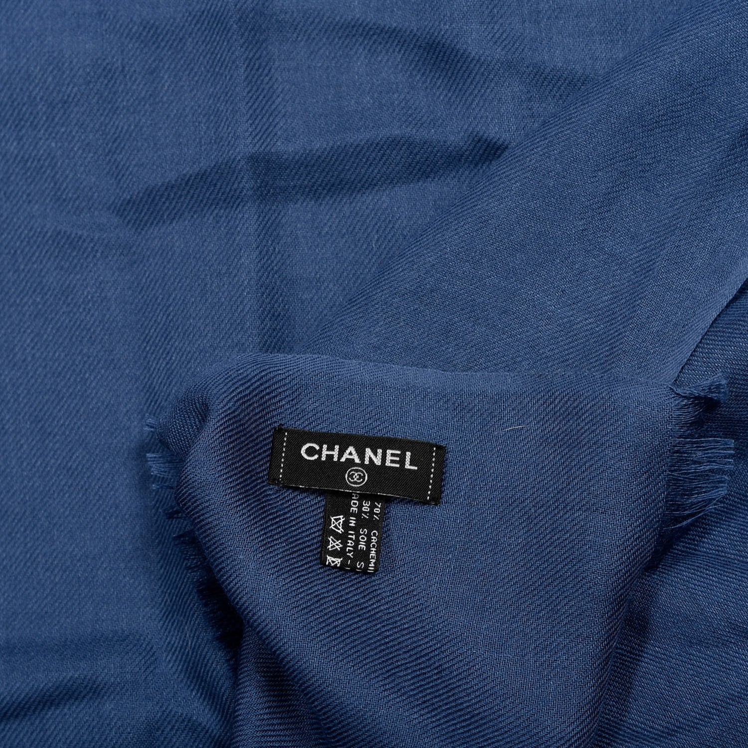 Chanel Cashmere Silk CC Fringe Scarf Blue 4 of 4
