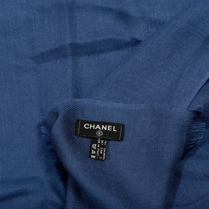 Chanel Cashmere Silk CC Fringe Scarf Blue 4 of 4