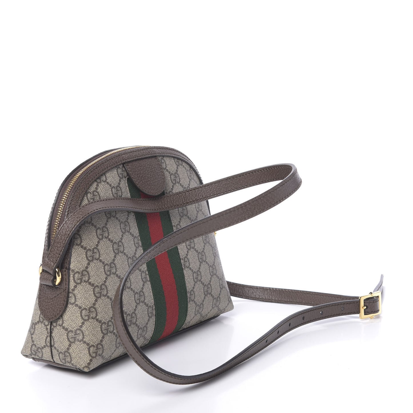 GG Supreme Monogram Textured Dollar Calfskin Web Small Ophidia Dome Shoulder Bag Beige Ebony New Acero