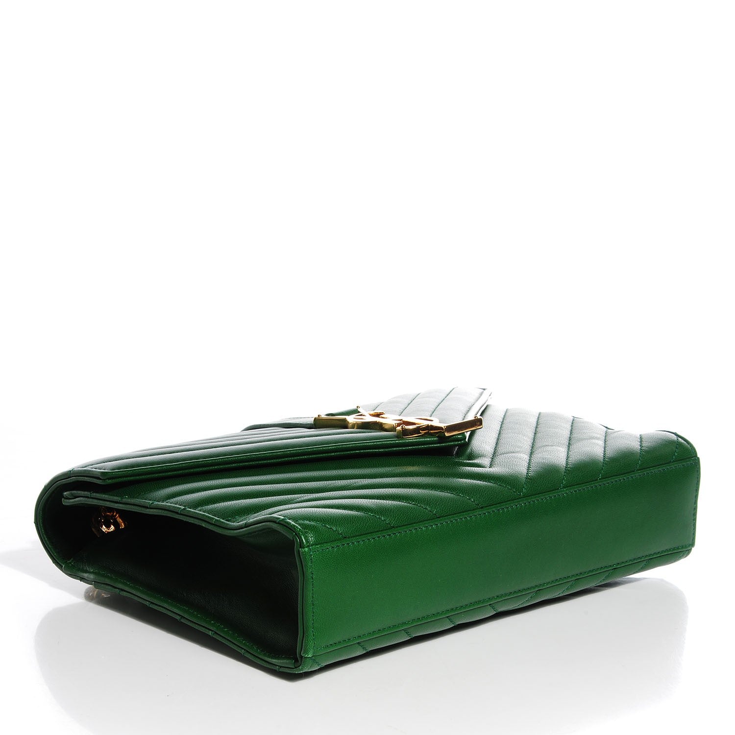Saint Laurent Lambskin Matelasse Chevron Medium Monogram Satchel Green 4 of 9
