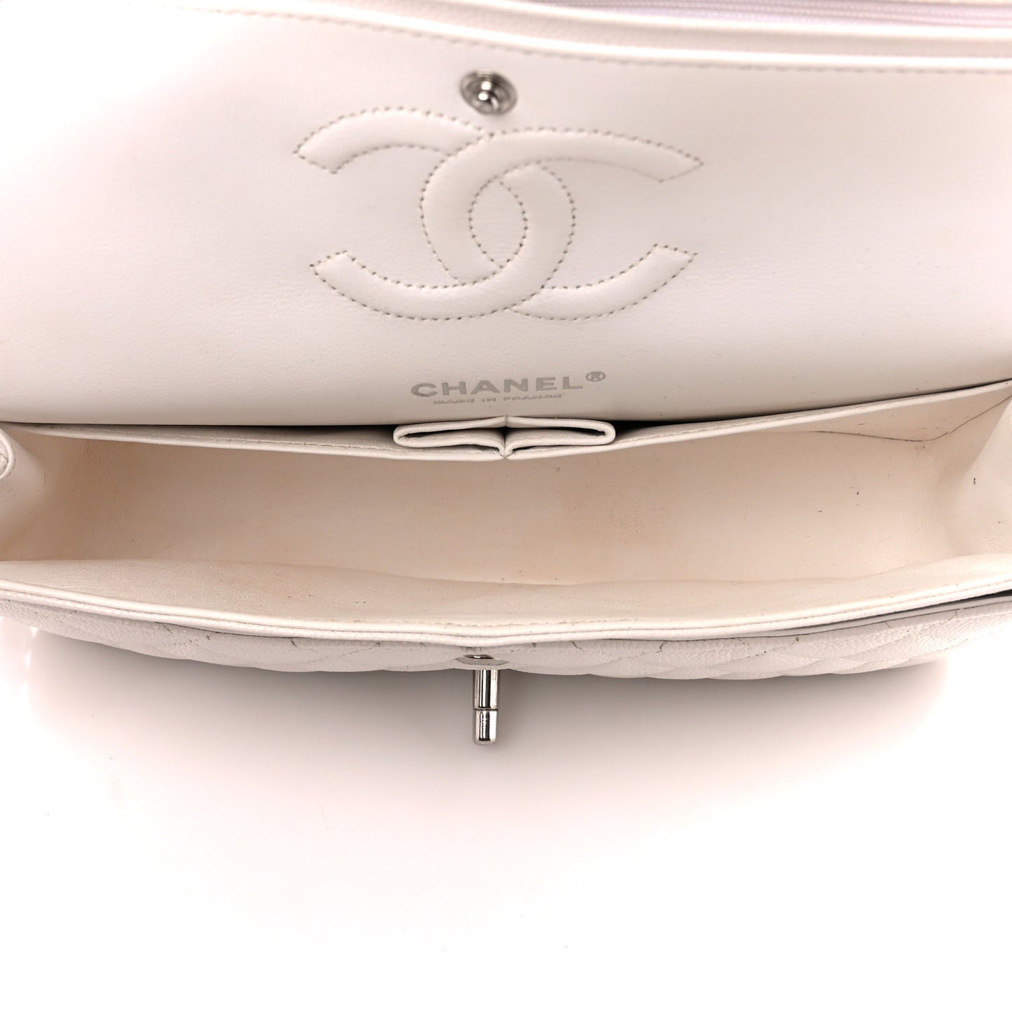 Caviar Quilted Medium Double Flap White
