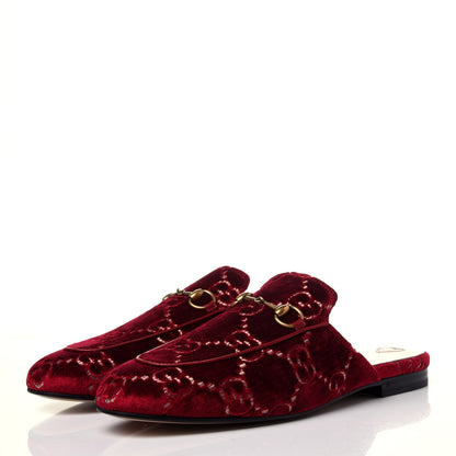 Gucci Velvet GG Monogram Womens Princetown Slippers 39.5 Red Cipria 3 of 10