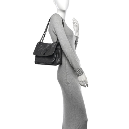 Saint Laurent Crinkled Calfskin Matelasse Monogram Medium Niki Chain Satchel Storm 2 of 11