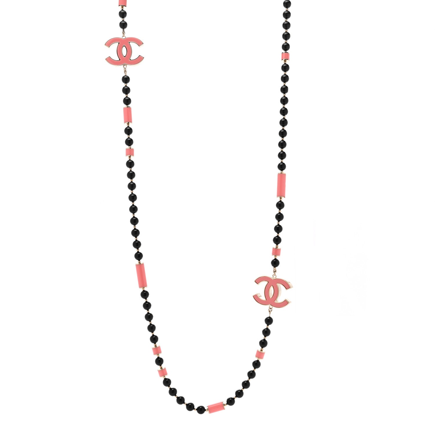 Chanel Enamel Bead CC Long Necklace Pink Black 3 of 6