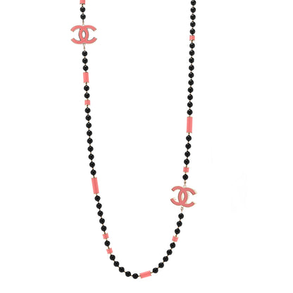 Chanel Enamel Bead CC Long Necklace Pink Black 3 of 6