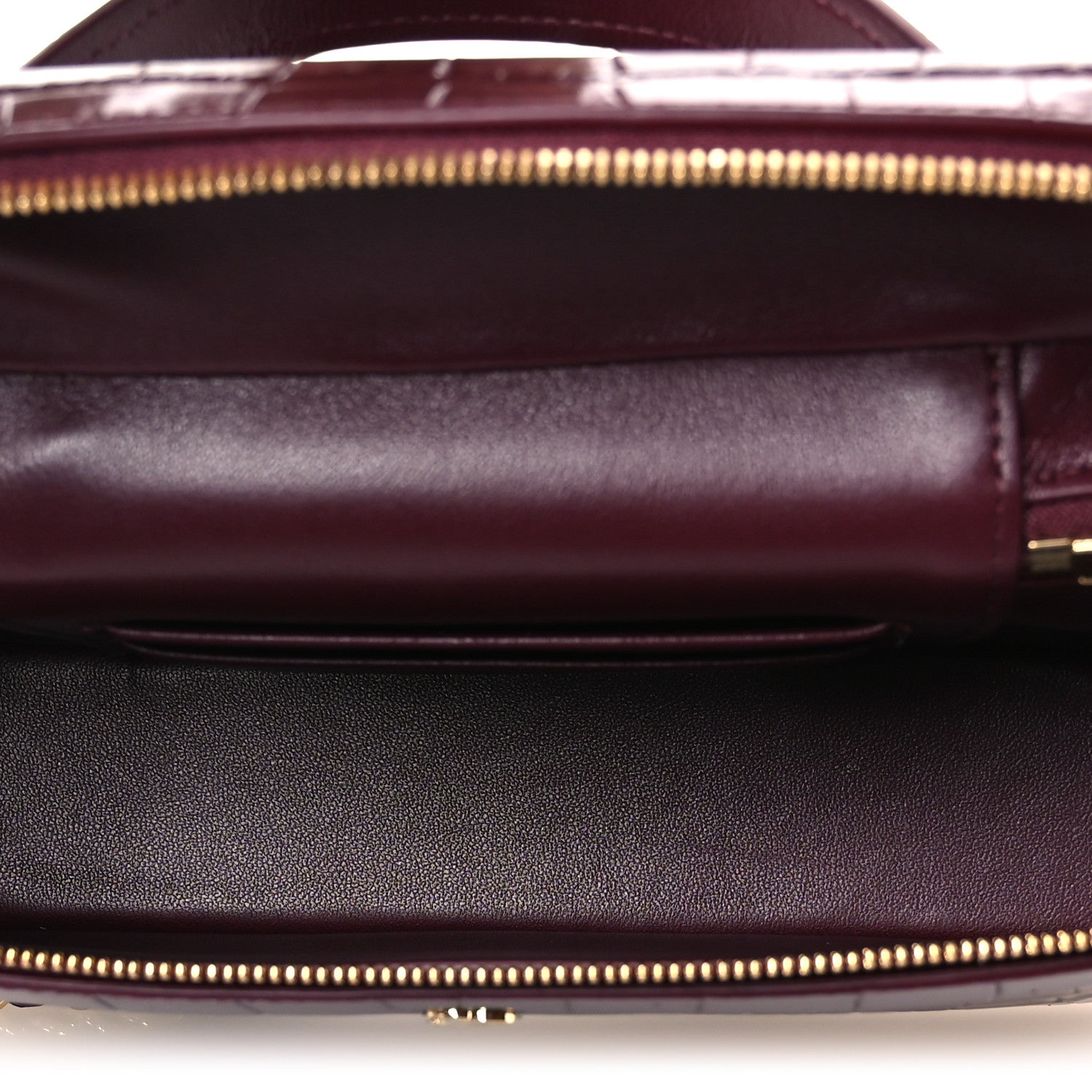 Chanel Calfskin Crocodile Embossed Crococo Small Slim Vanity Case With Chain Dark Burgundy 4 of 12
