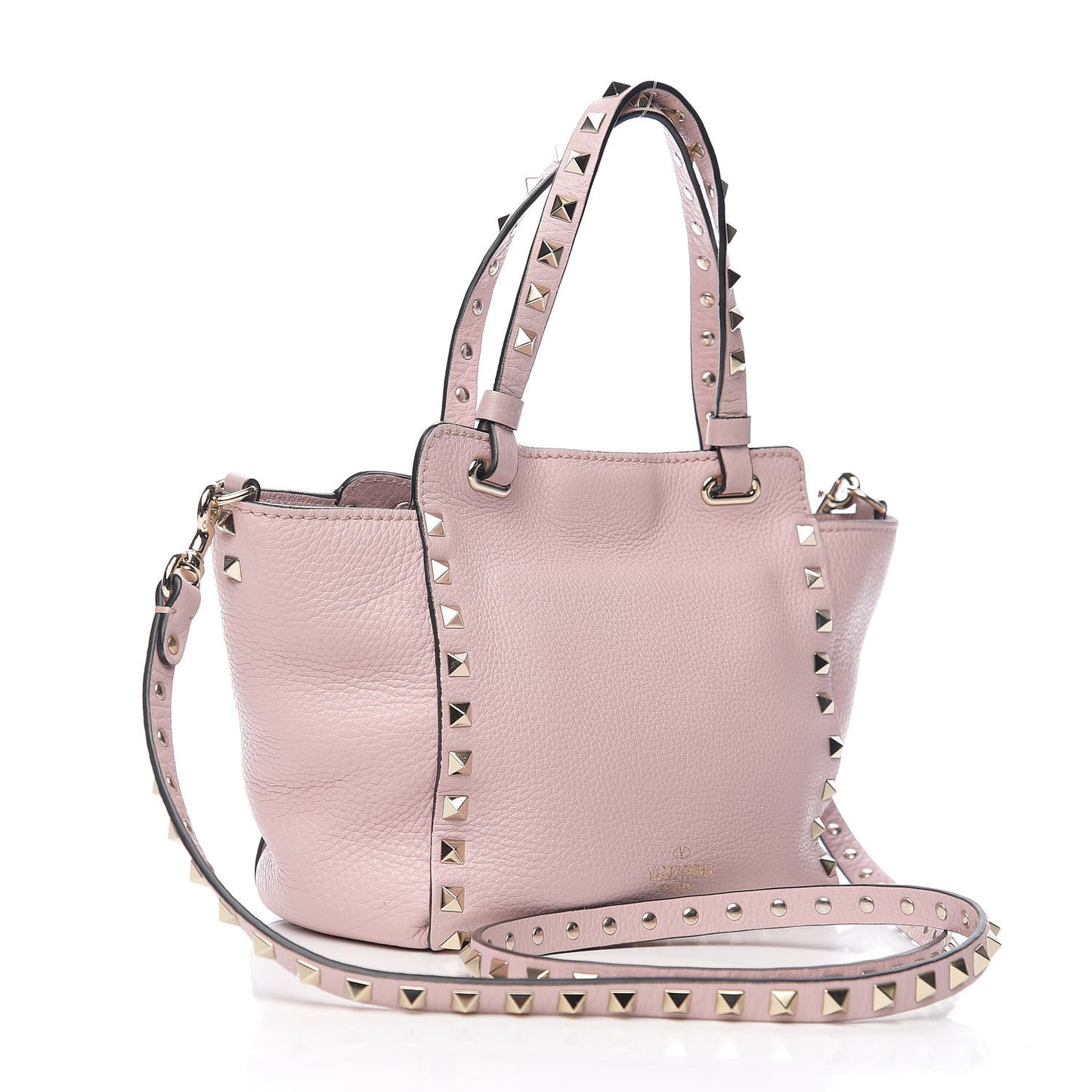 Pebbled Calfskin Mini Rockstud Tote Water Rose