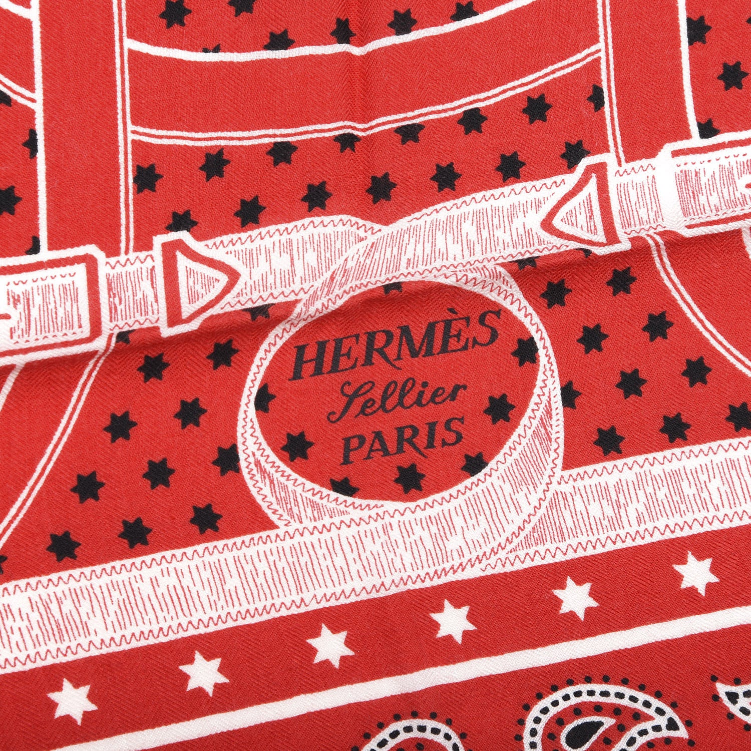 Hermes Cashmere Silk Eperon D'Or Shawl 140 Rouge White Black 3 of 4
