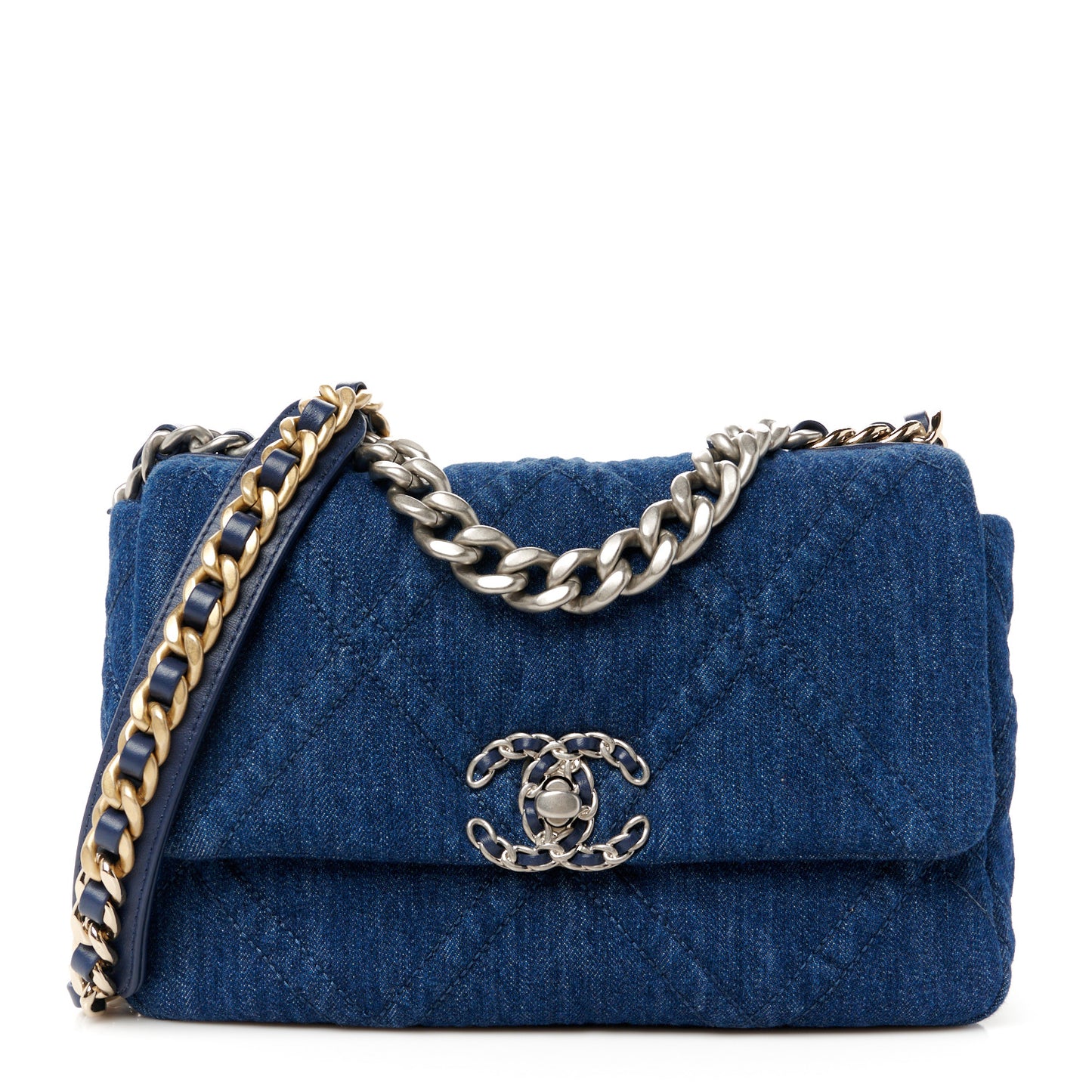 Denim Quilted Medium Chanel 19 Flap Blue