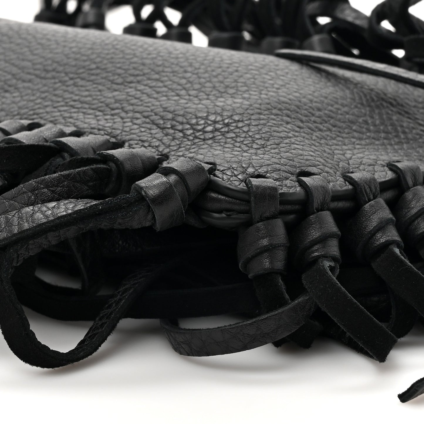 Calfskin Rockee Fringe Clutch Black
