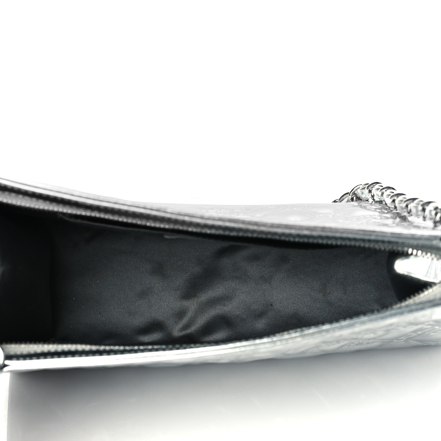 Metallic Patent Calfskin Lucky Symbols Pochette Silver
