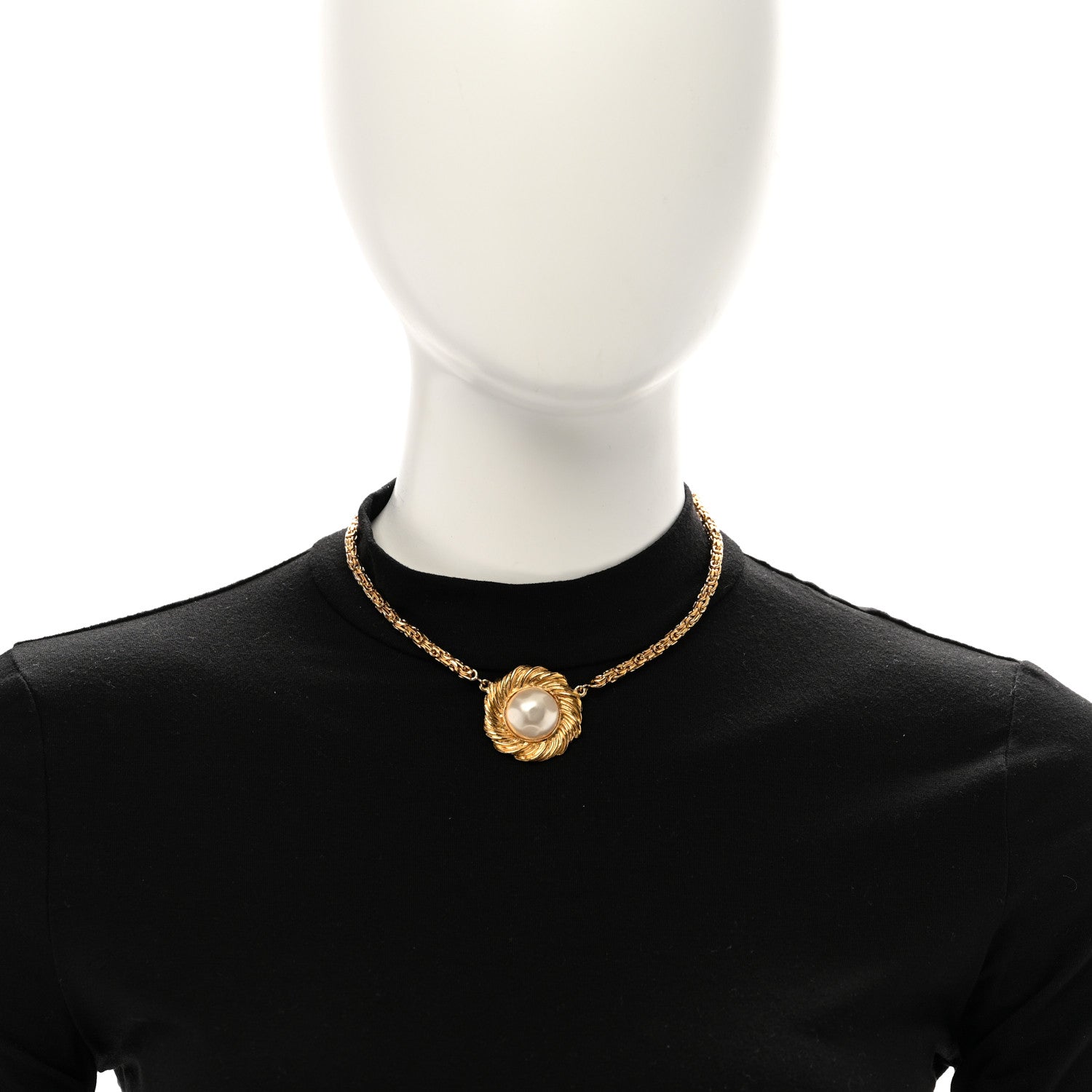 Chanel Metal Pearl Flower Necklace Gold 2 of 8