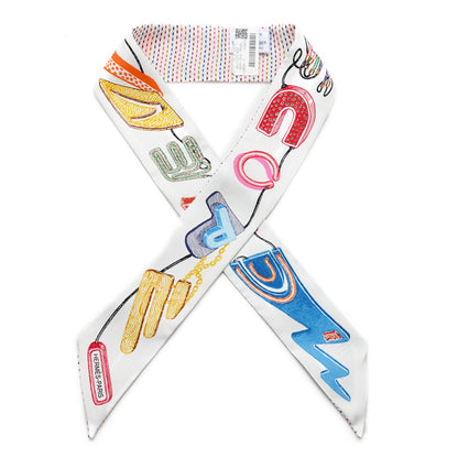 Hermes Silk Chevaloscope Neon Twilly White Bleu Rouge 1 of 4
