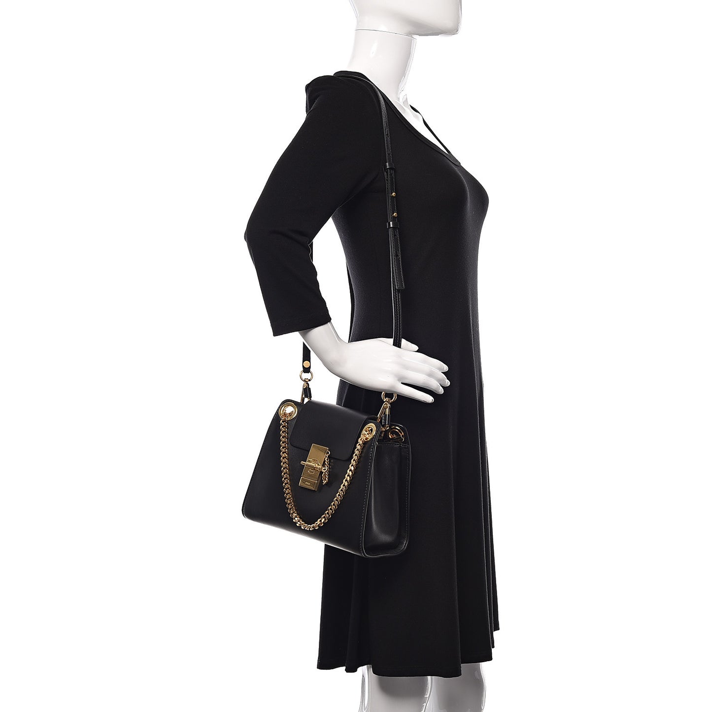 Shiny Calfskin Mini Annie Shoulder Bag Black