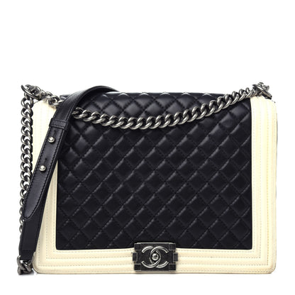 Chanel Lambskin Quilted Large Boy Flap Black White 1 of 11