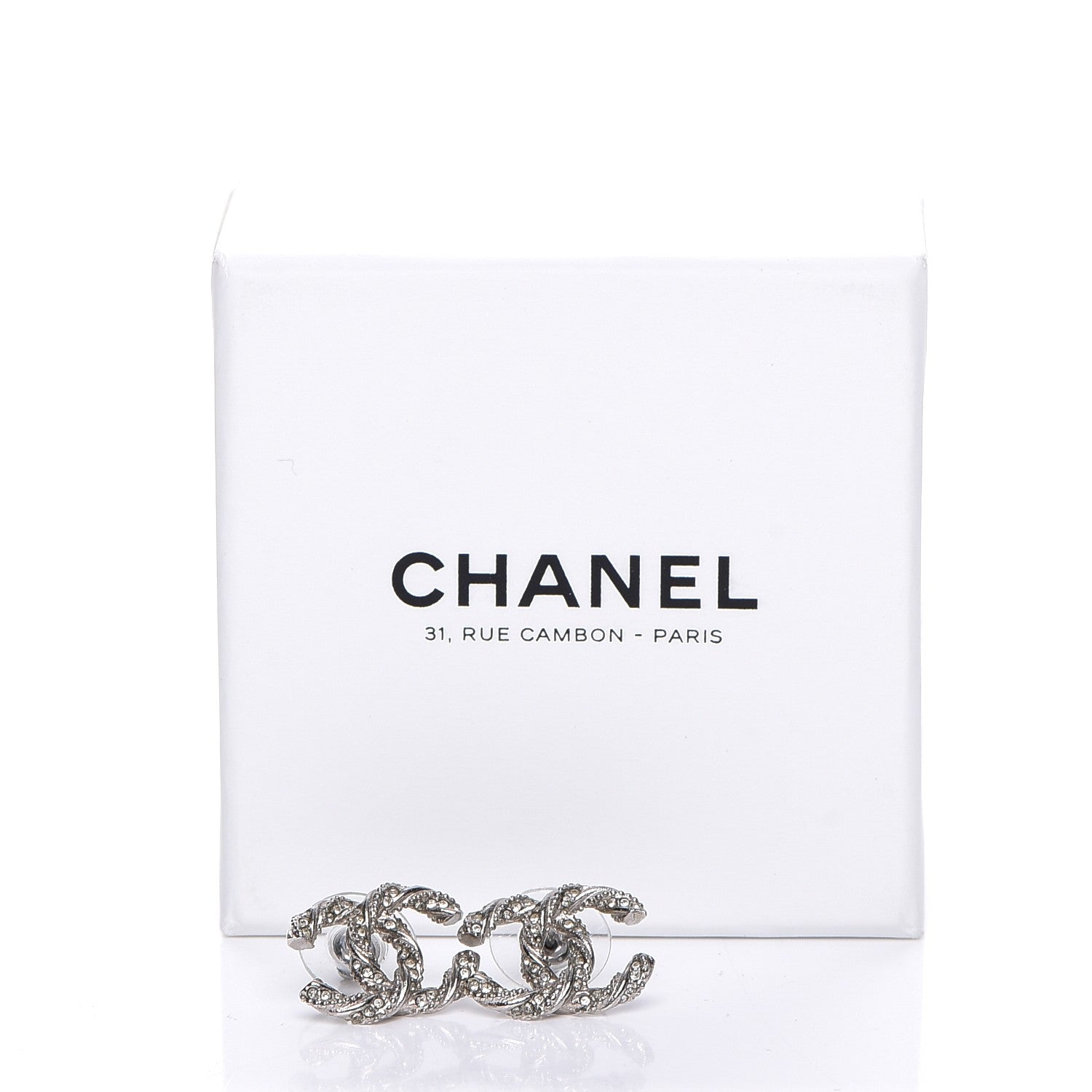 Chanel Crystal CC Twisted Earrings Silver 6 of 6
