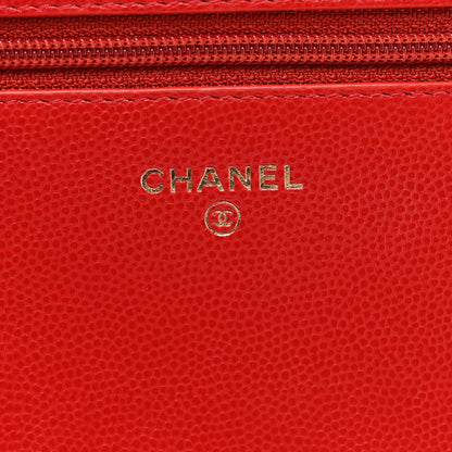 Chanel Caviar Camellia Embossed Wallet On Chain WOC Red 6 of 12