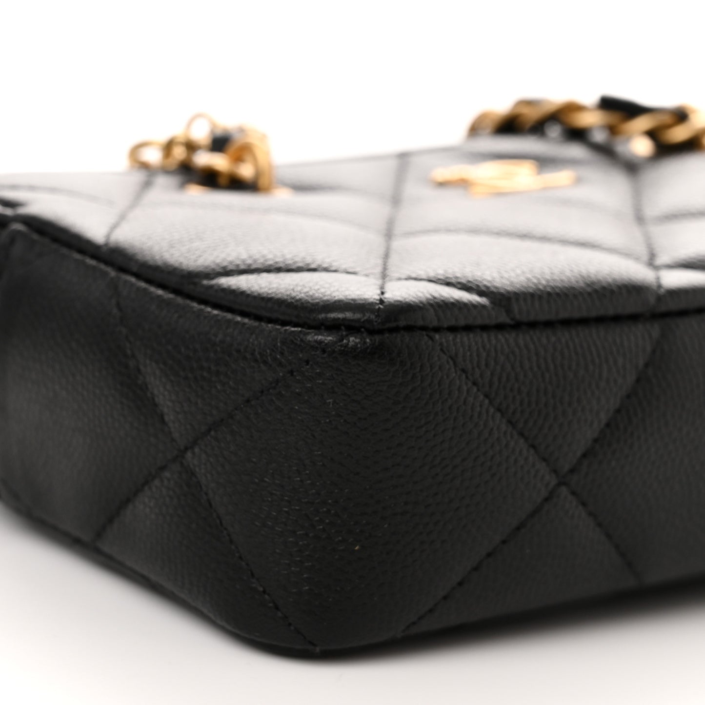 Caviar Quilted Top Handle Phone Holder With Chain Black
