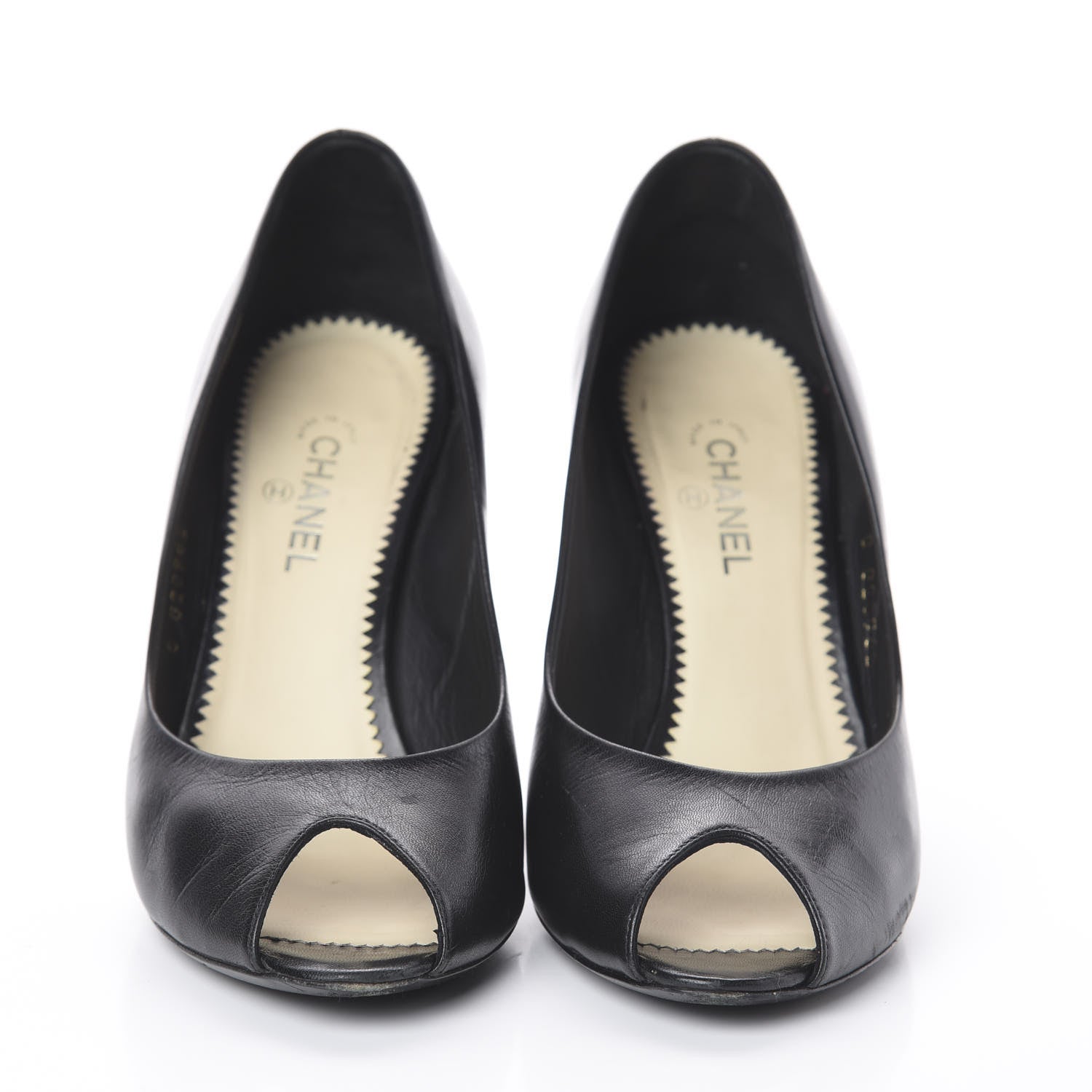 Chanel Lambskin Pearl Peep Toe Pumps 37 Black 2 of 7