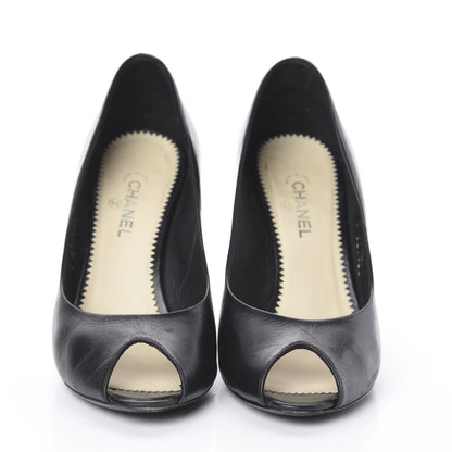 Chanel Lambskin Pearl Peep Toe Pumps 37 Black 2 of 7