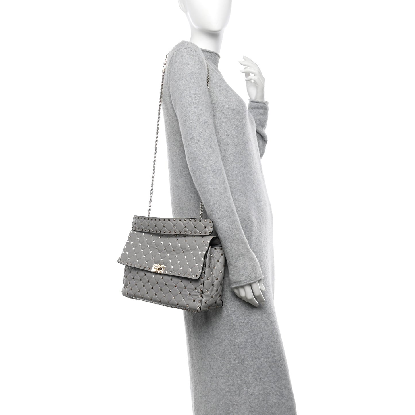 Nappa Large Rockstud Spike Shoulder Bag Pastel Grey