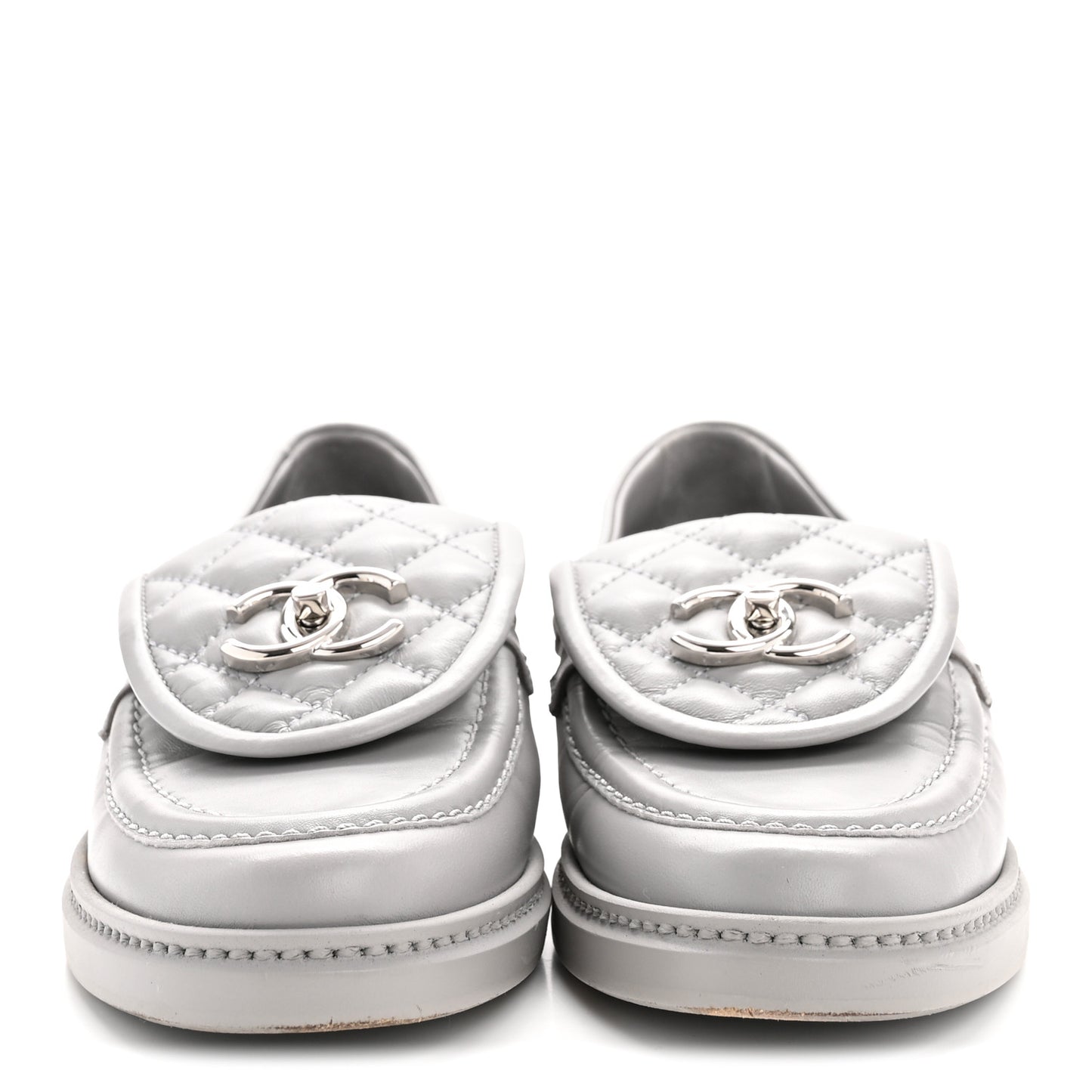 Lambskin Quilted CC Turnlock Loafers 36.5 Grey