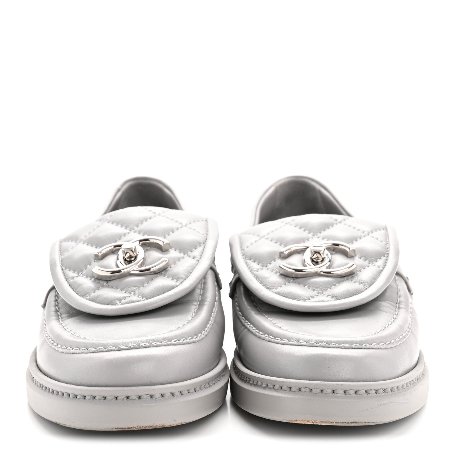 Chanel Lambskin Quilted CC Turnlock Loafers 36.5 Grey 3 of 10