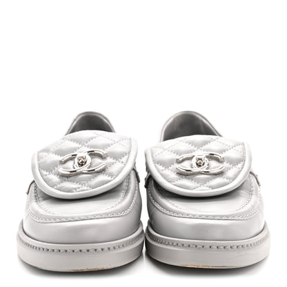 Chanel Lambskin Quilted CC Turnlock Loafers 36.5 Grey 3 of 10
