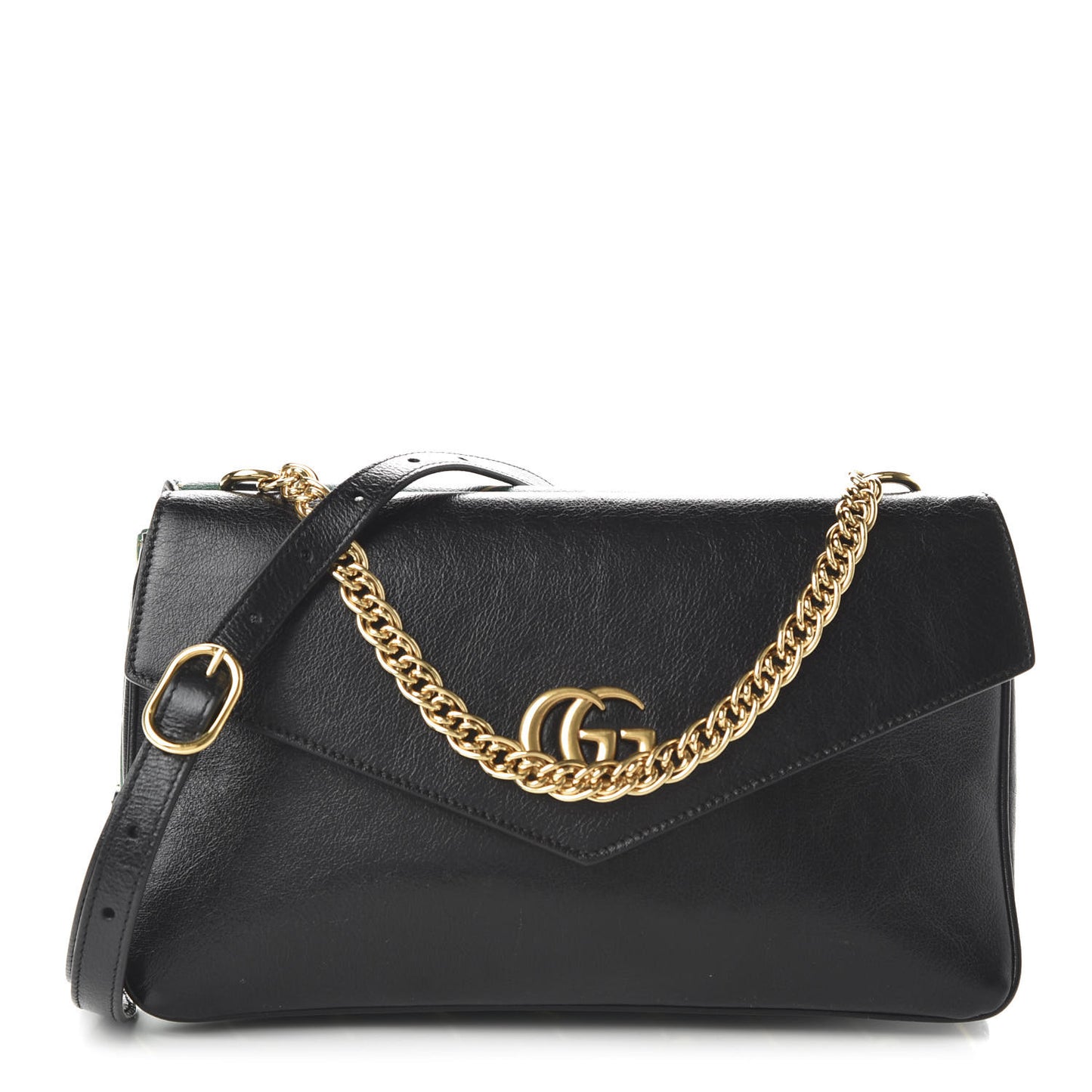 Calfskin Diagonal GG Medium Thiara Double Envelope Shoulder Bag Emerald Green Black