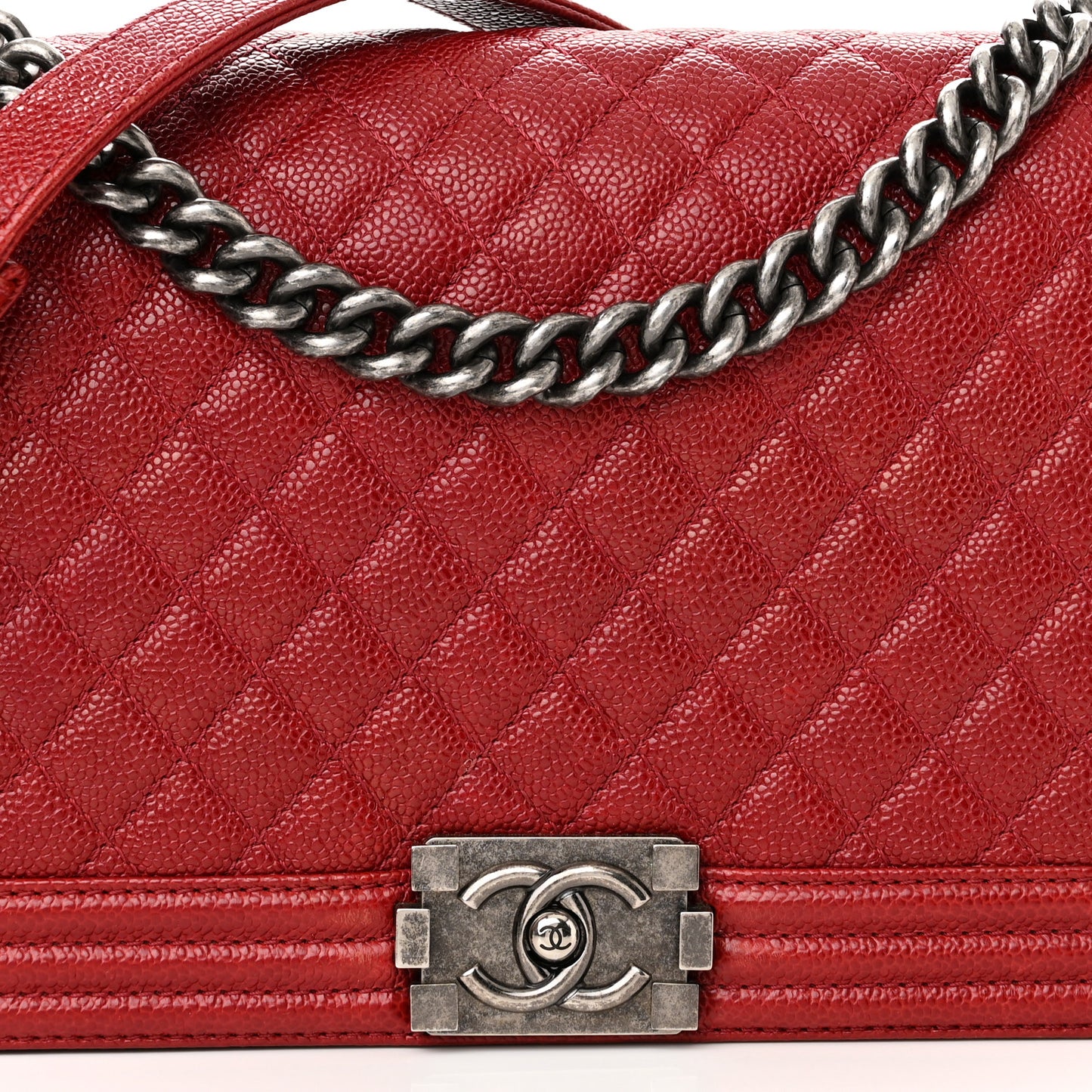 Caviar Quilted New Medium Boy Flap Dark Red