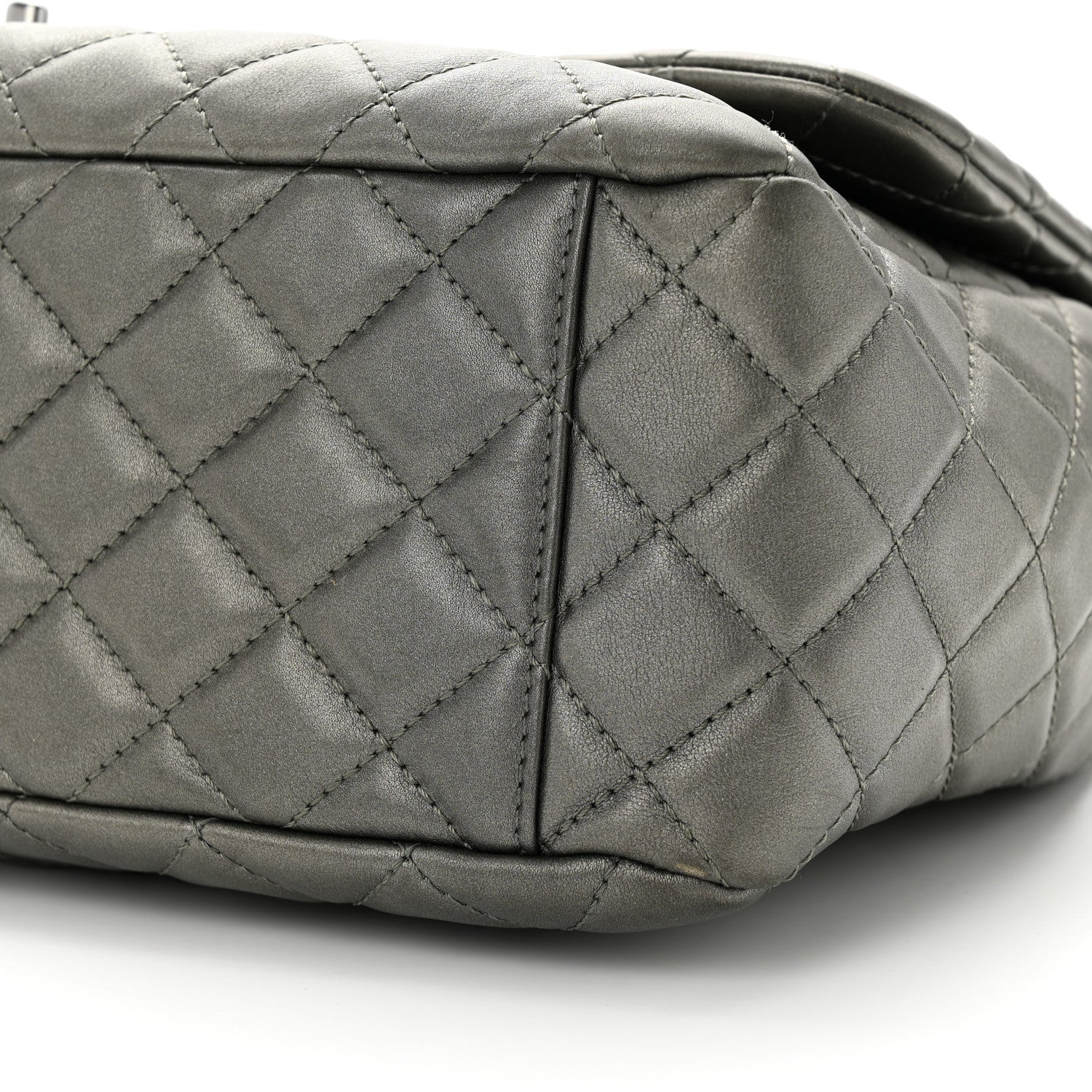 Chanel Metallic Calfskin Quilted Small XXL Travel Flap Bag Dark Silver 10 of 10