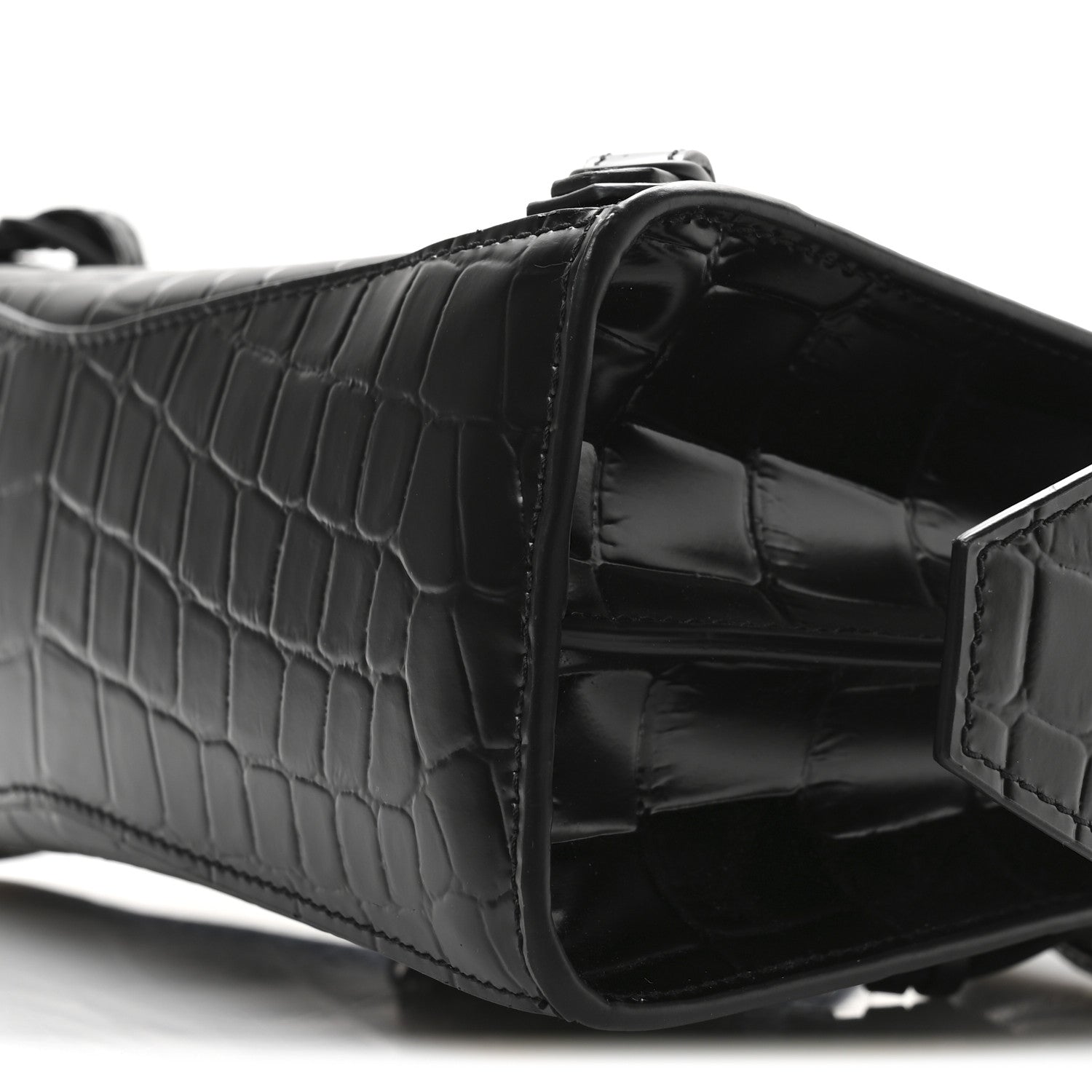 Balenciaga Semi Shiny Calfskin Crocodile Embossed Neo Classic Black Hardware Mini City Black 10 of 12