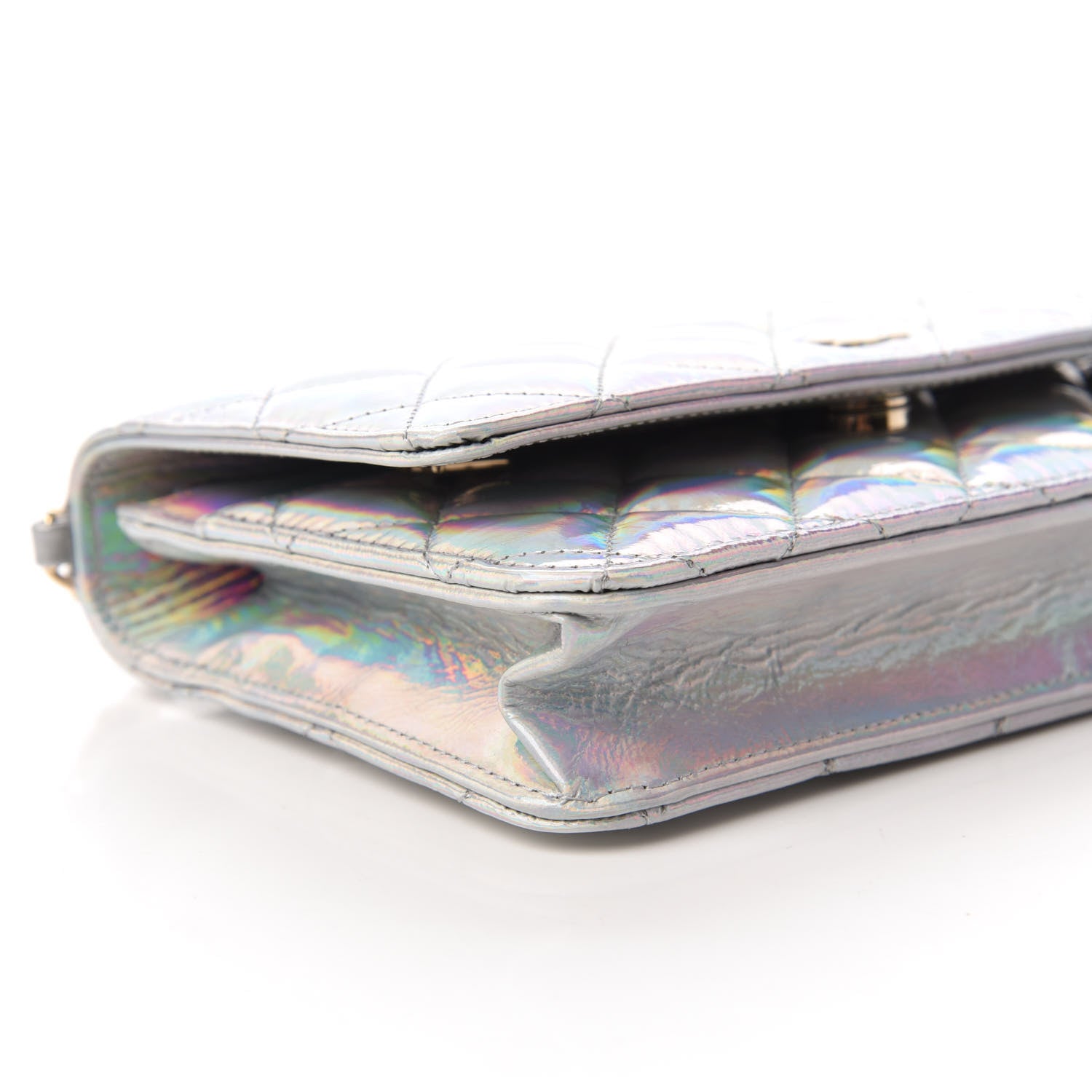 Chanel Iridescent Goatskin Quilted Wallet On Chain WOC Silver 6 of 12