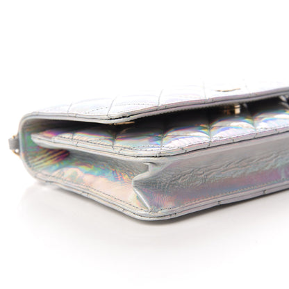 Chanel Iridescent Goatskin Quilted Wallet On Chain WOC Silver 6 of 12