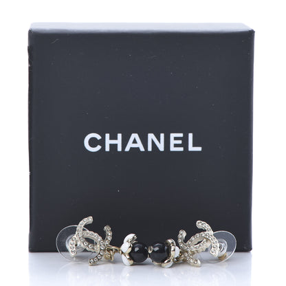 Chanel Crystal Bead Pearl CC Drop Earrings Gold White Black 5 of 5
