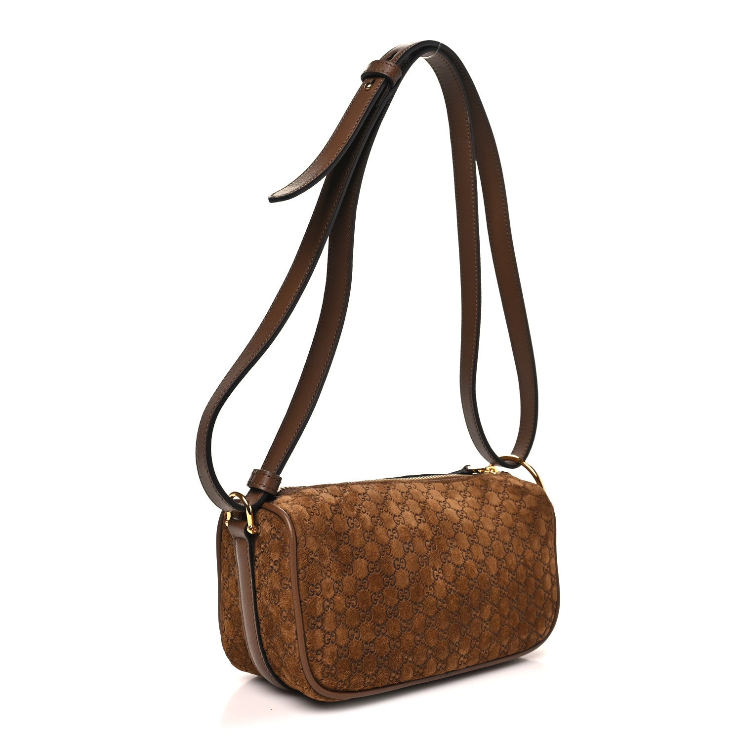 Gucci Suede GG Monogram Half Horsebit Mini Shoulder Bag Brown 3 of 9