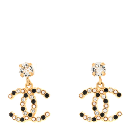 Chanel Resin Crystal Pearl CC Drop Earrings Gold Black 1 of 5