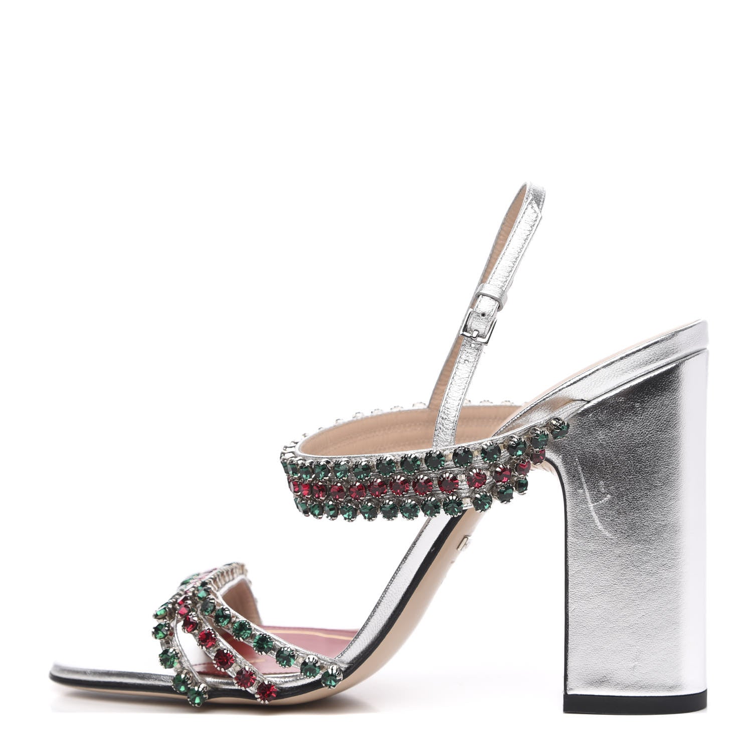 Gucci Nappa Silk Crystal Bertie High Heel Sandals 40 Argento 1 of 9