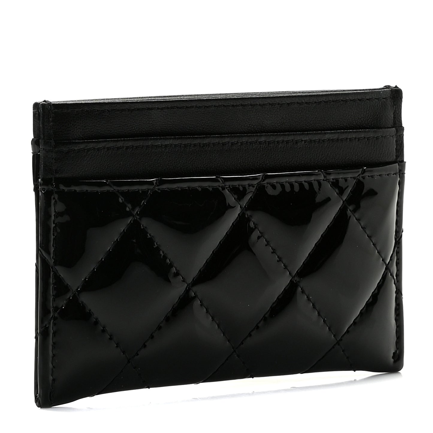 Patent Calfskin Quilted Card Holder Black