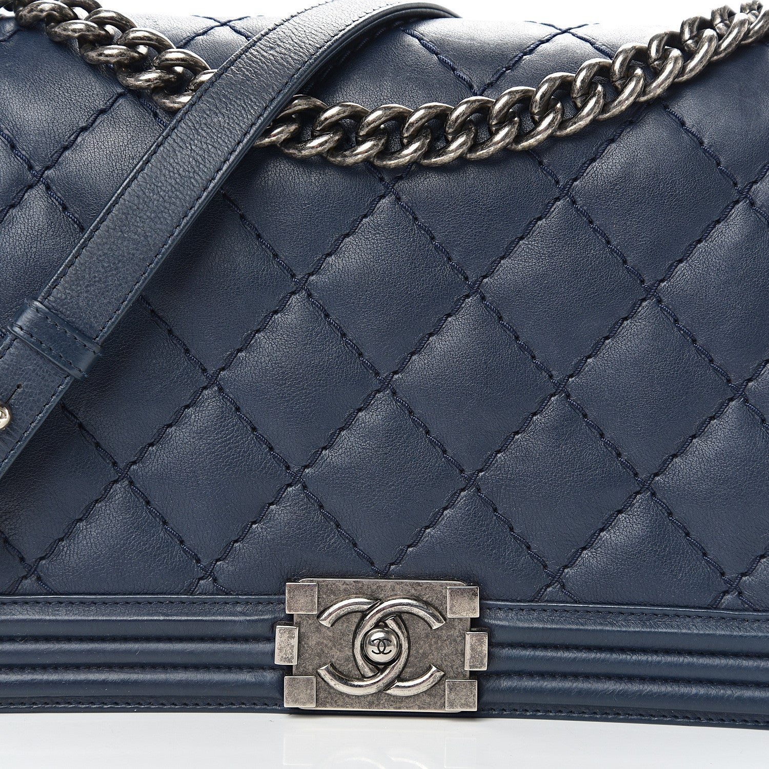 Chanel Calfskin Double Stitch New Medium Boy Flap Navy Blue 10 of 10