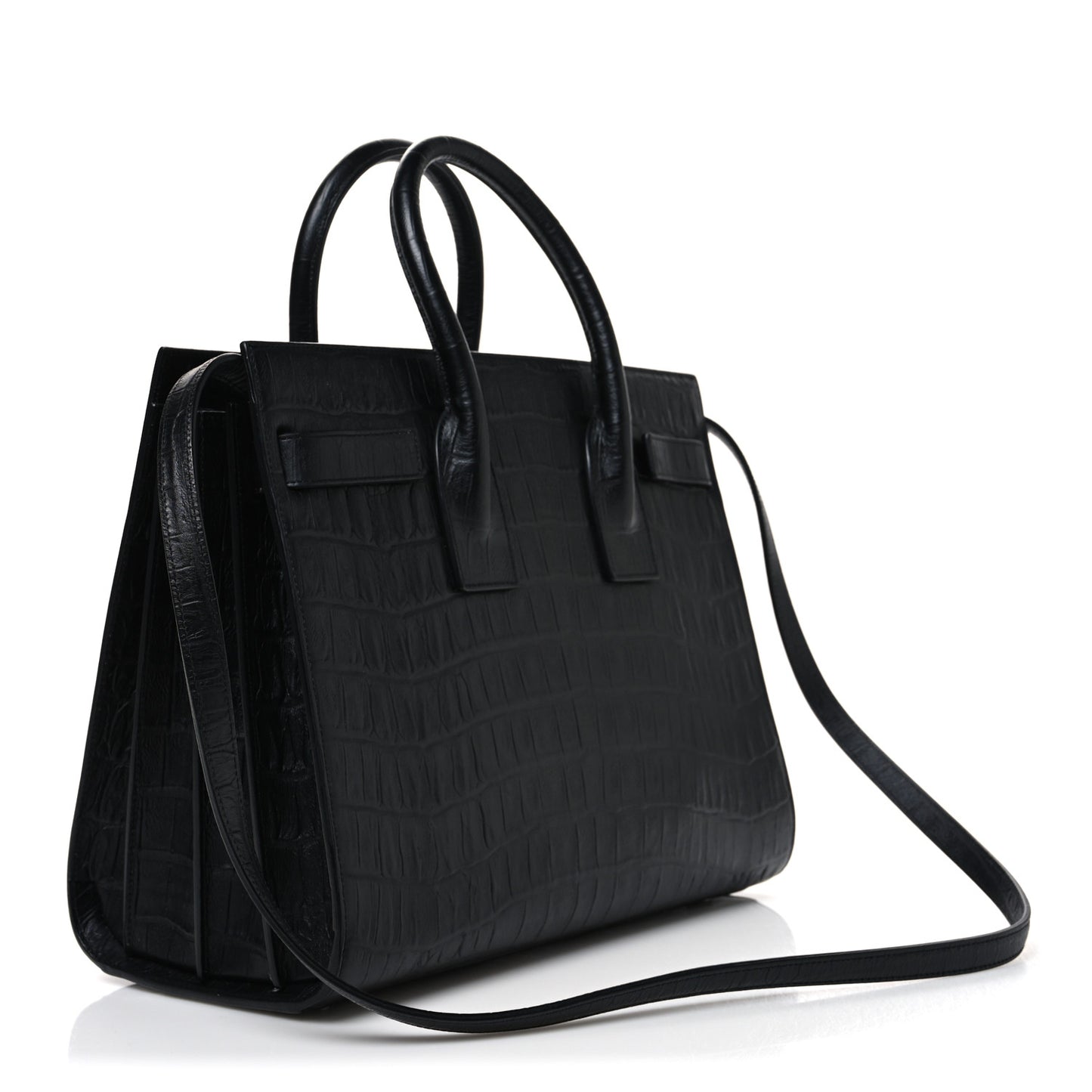 Calfskin Crocodile Embossed Small Sac de Jour Black