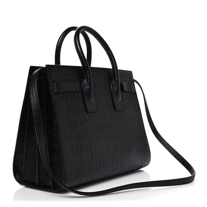Saint Laurent Calfskin Crocodile Embossed Small Sac de Jour Black 3 of 10