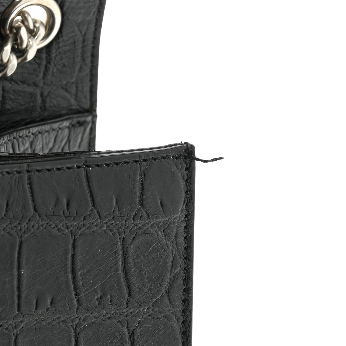 Calfskin Crocodile Embossed Medium Classic Monogram Kate Tassel Satchel Black